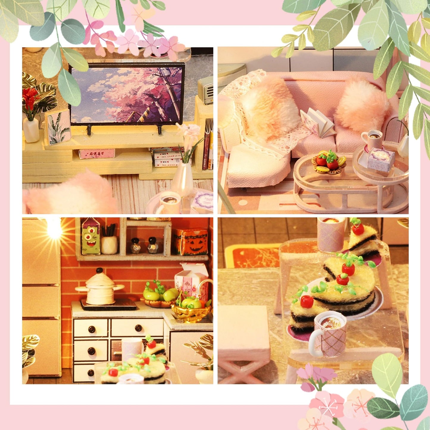 Flever Blossom Stories Dollhouse Kit – DIY Mini House with Furniture, Lights & Music