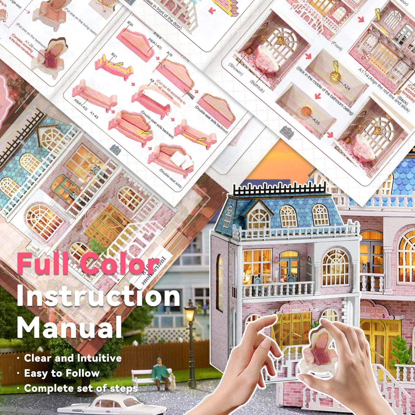 Flever Dollhouse Miniature DIY Kit – Romantic Castle, Valentine's Gift