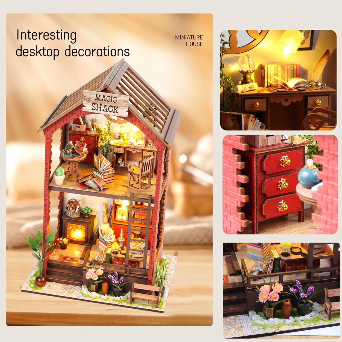 Flever Dollhouse DIY Book Nook Kit – 3D Wooden Miniature for Bookshelf Decor