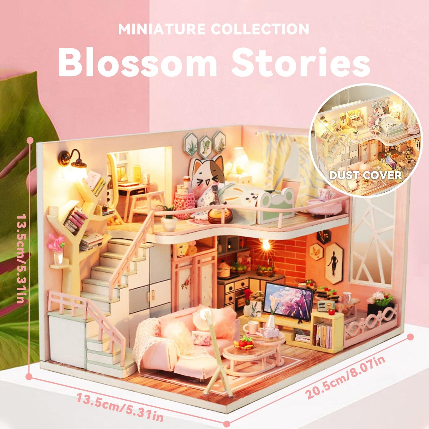 Flever Blossom Stories Dollhouse Kit – DIY Mini House with Furniture, Lights & Music