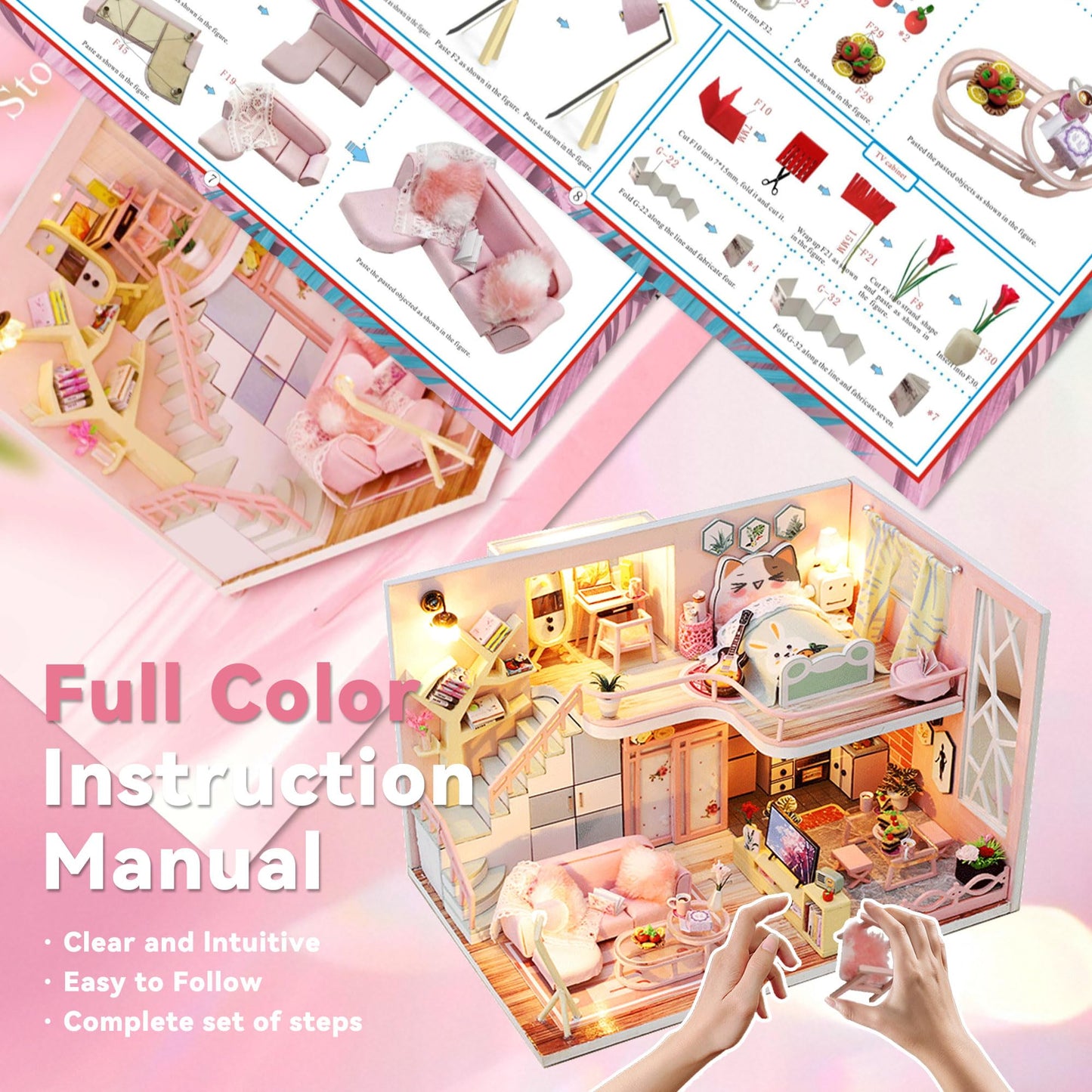 Flever Blossom Stories Dollhouse Kit – DIY Mini House with Furniture, Lights & Music