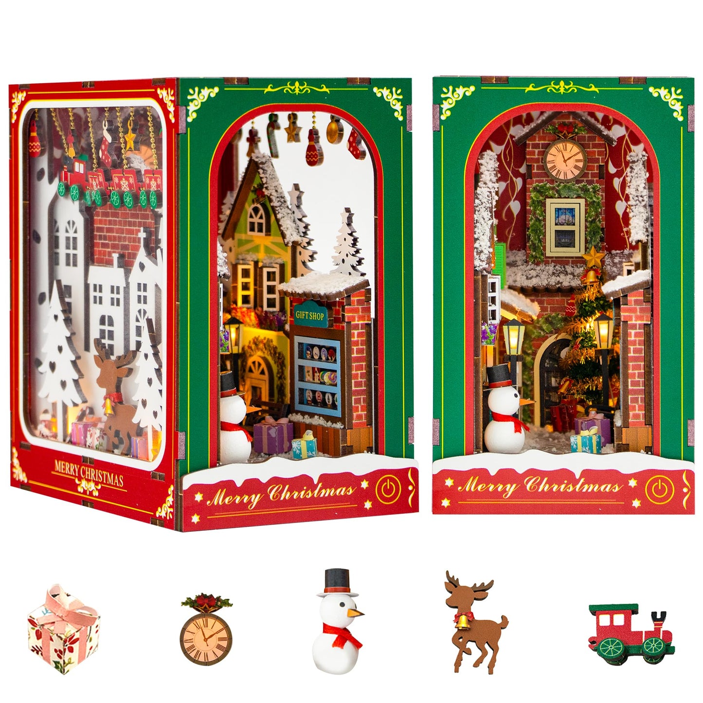 Flever Dollhouse Miniature DIY House Kit – Creative Bookend with Furniture for Romantic Artwork Gift (Winter Christmas)