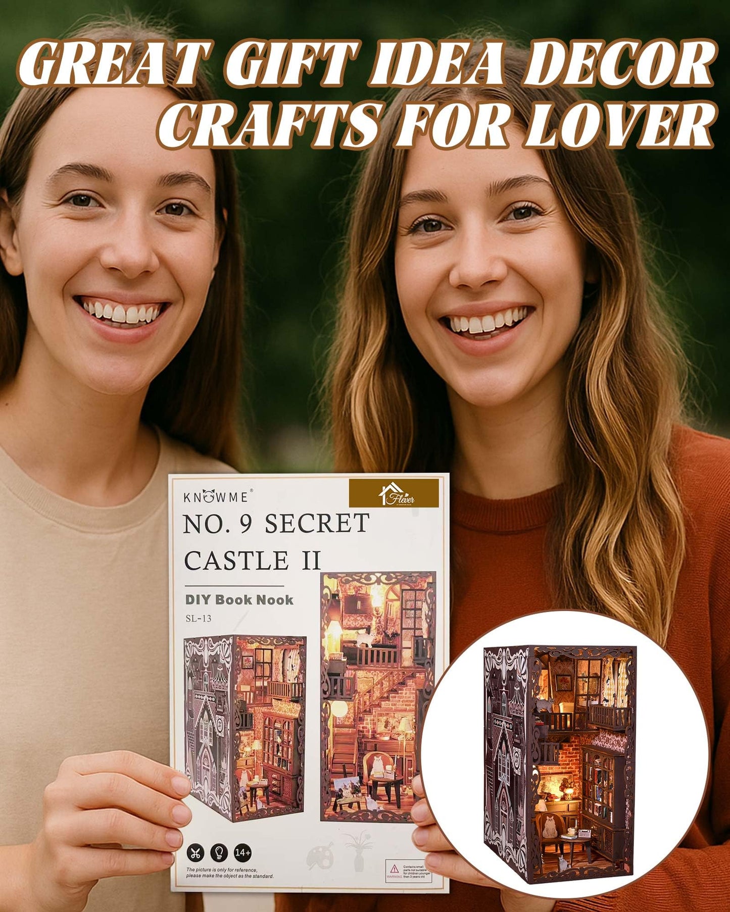 Flever Dollhouse DIY Book Nook Kit – 3D Wooden Puzzle, Bookshelf Decor, No.9 Secret Castle II
