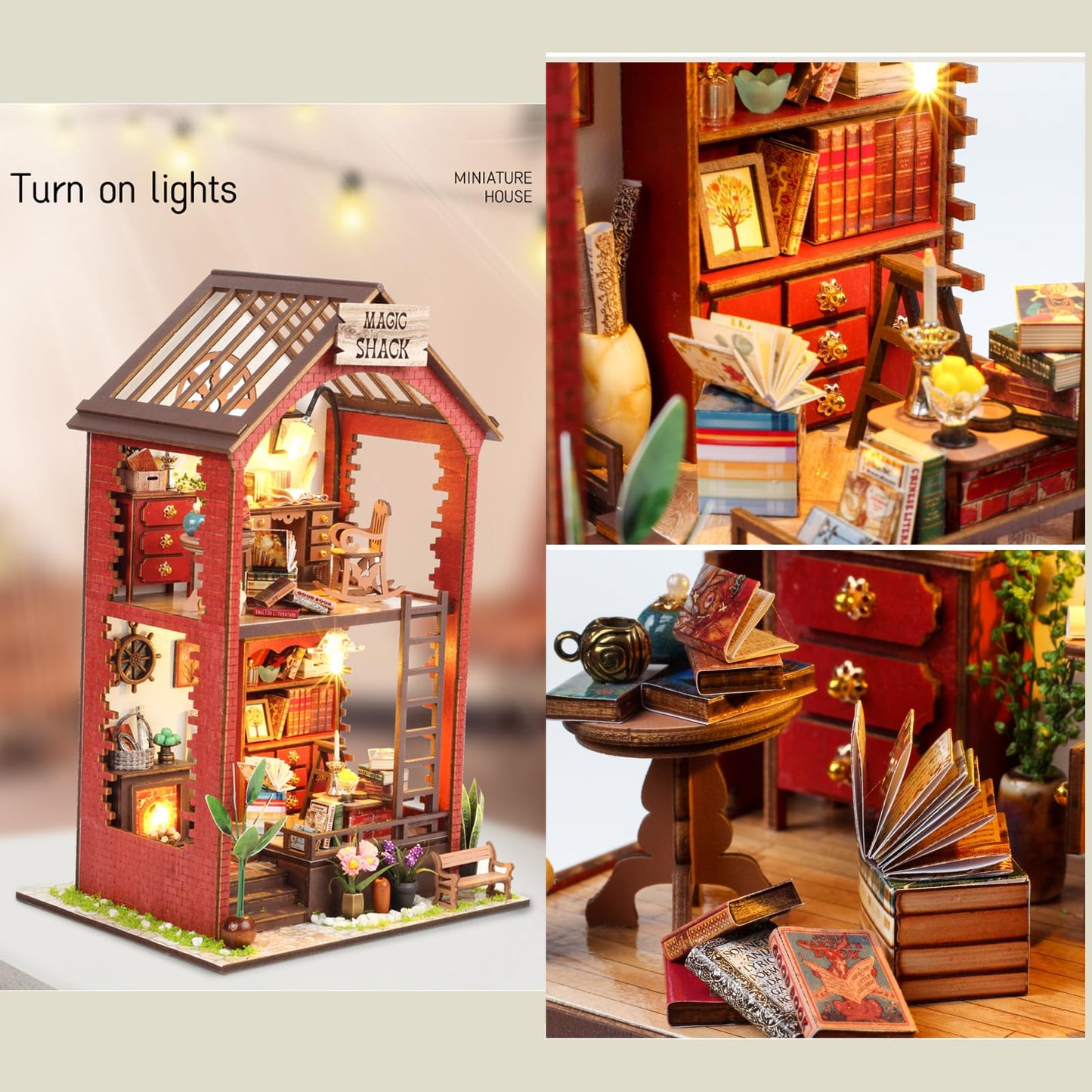 Flever Dollhouse DIY Book Nook Kit – 3D Wooden Miniature for Bookshelf Decor