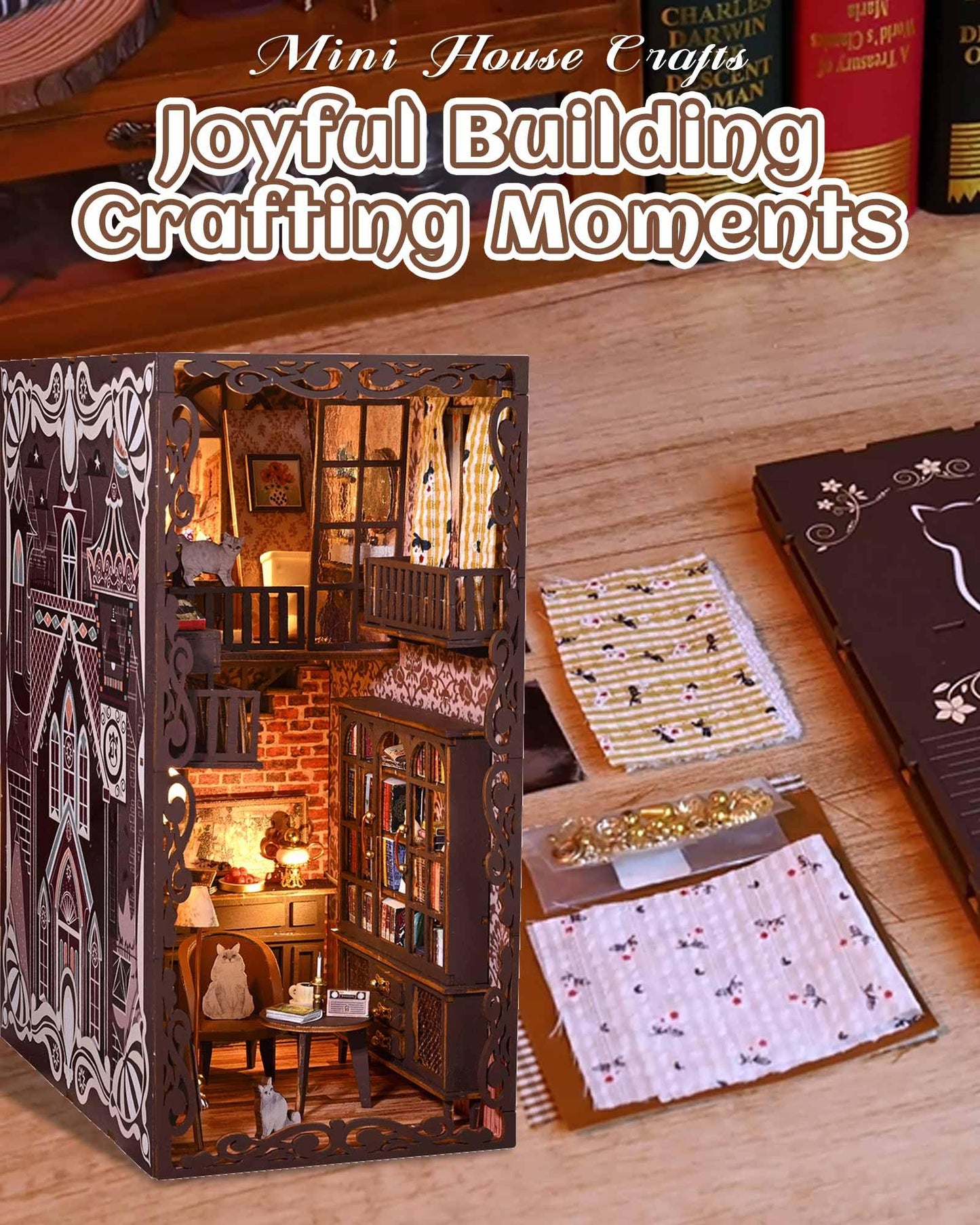 Flever Dollhouse DIY Book Nook Kit – 3D Wooden Puzzle, Bookshelf Decor, No.9 Secret Castle II
