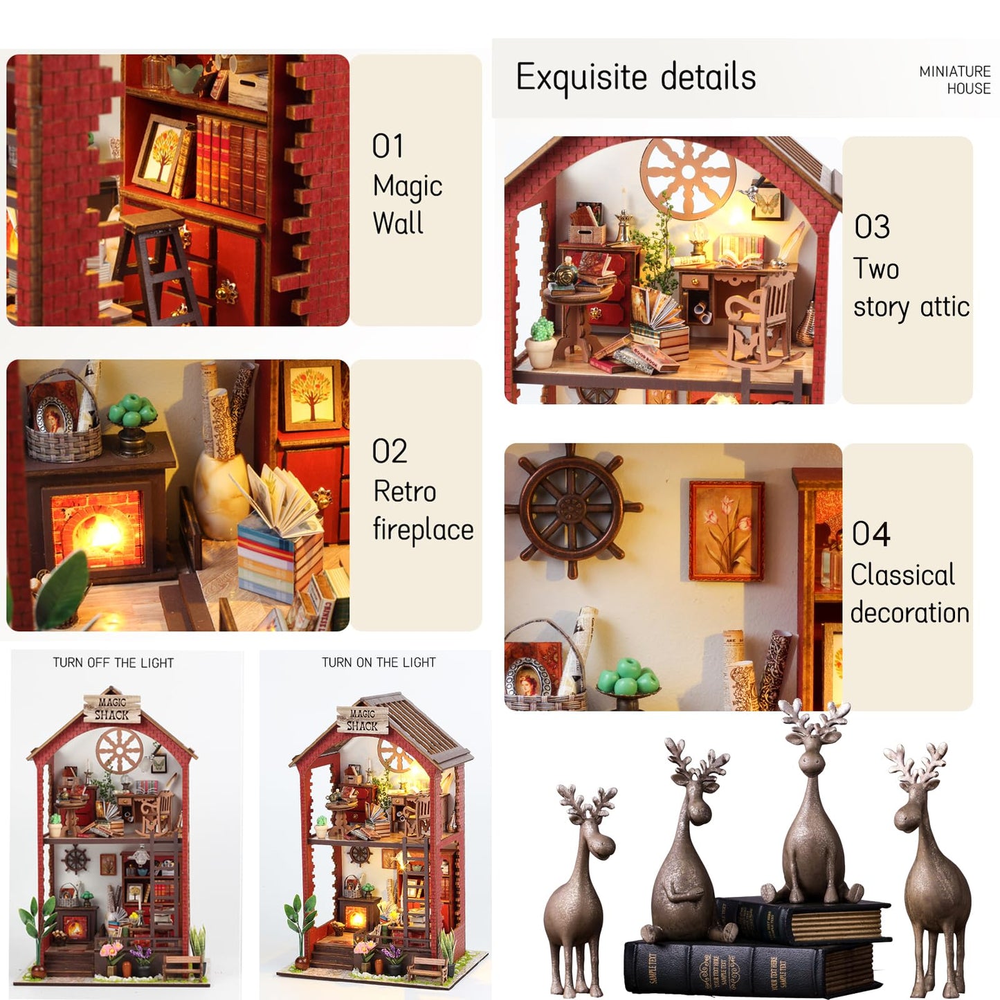 Flever Dollhouse DIY Book Nook Kit – 3D Wooden Miniature for Bookshelf Decor