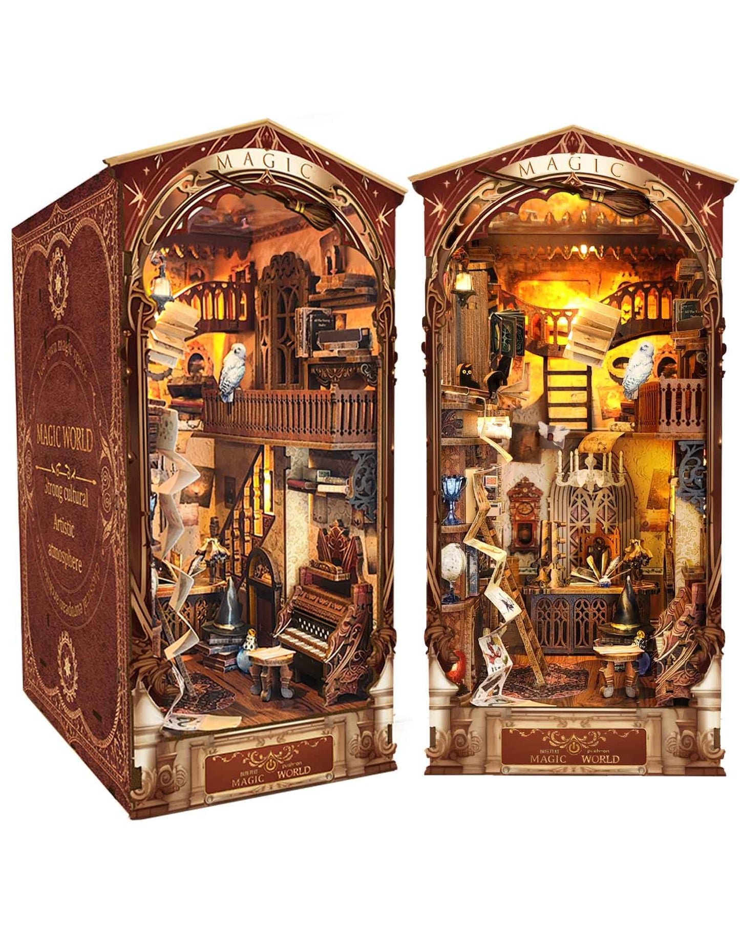 Flever Dollhouse DIY Book Nook Kit – 3D Wooden Puzzle & Shelf Decor (Magic World)