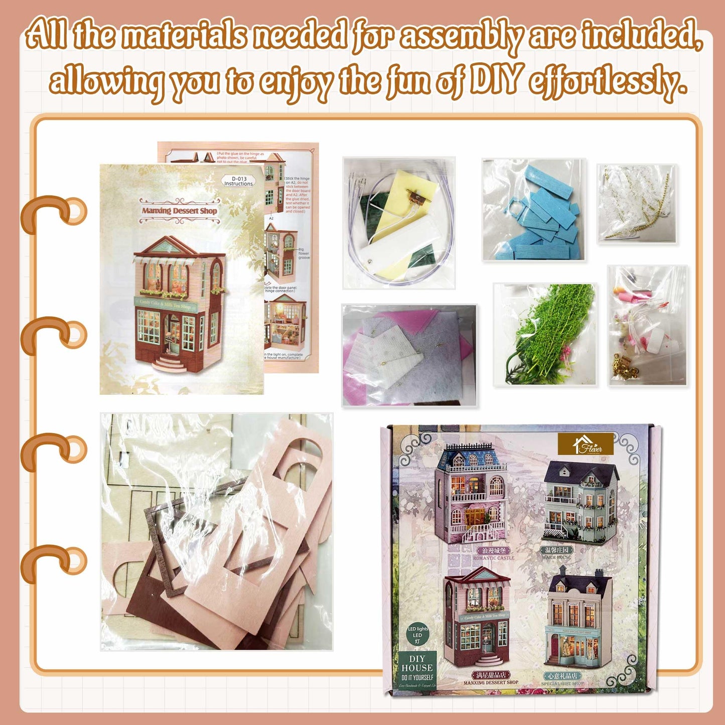 Flever Dollhouse Miniature DIY Kit – Romantic Castle, Valentine's Gift