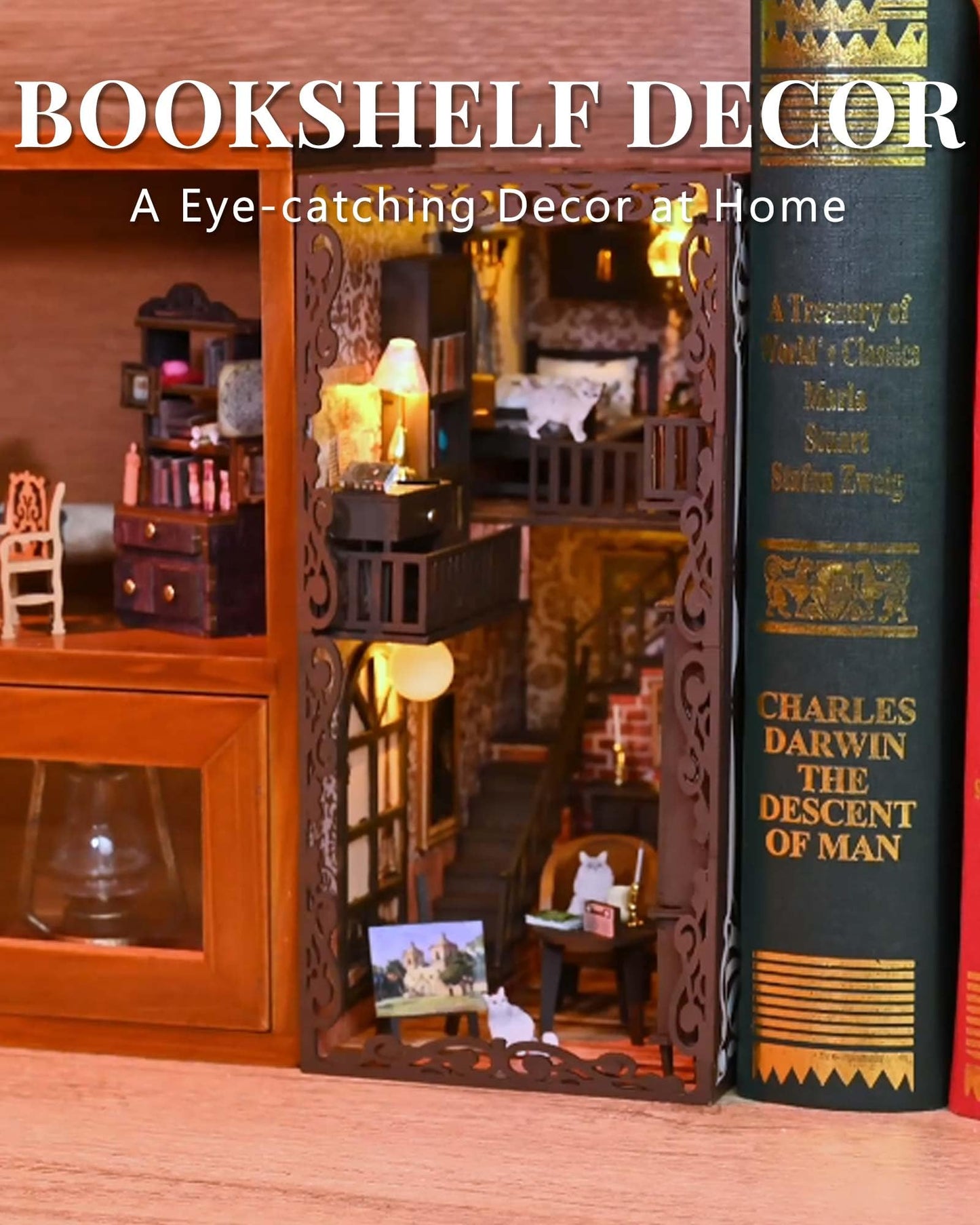 Flever Dollhouse DIY Book Nook Kit – 3D Wooden Puzzle, Bookshelf Decor, No.9 Secret Castle II