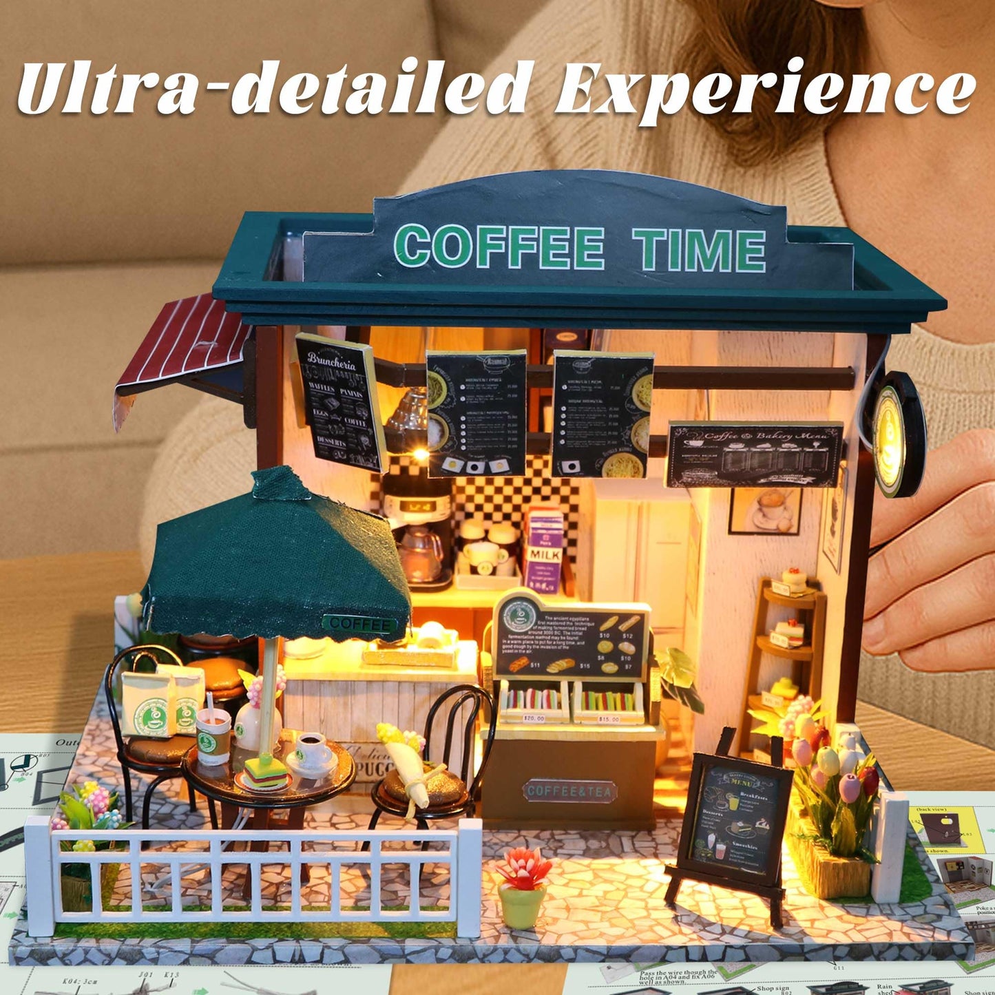 Flever Dollhouse Miniature DIY House Kit – Romantic Gift & Cozy Decor | Time Cafe