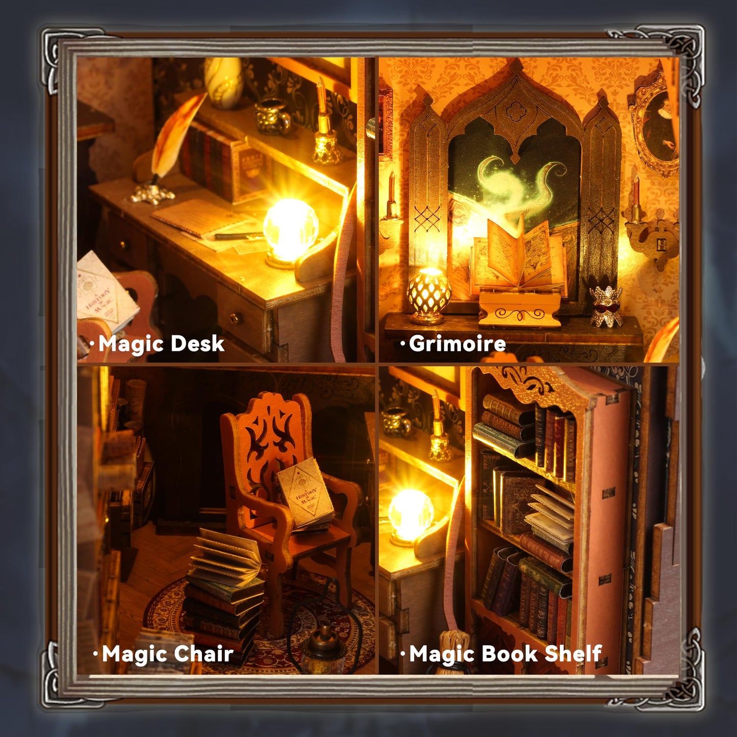 Flever Dollhouse DIY Book Nook Kit — 3D Wooden Puzzle, Bookshelf Decor, Magic Library