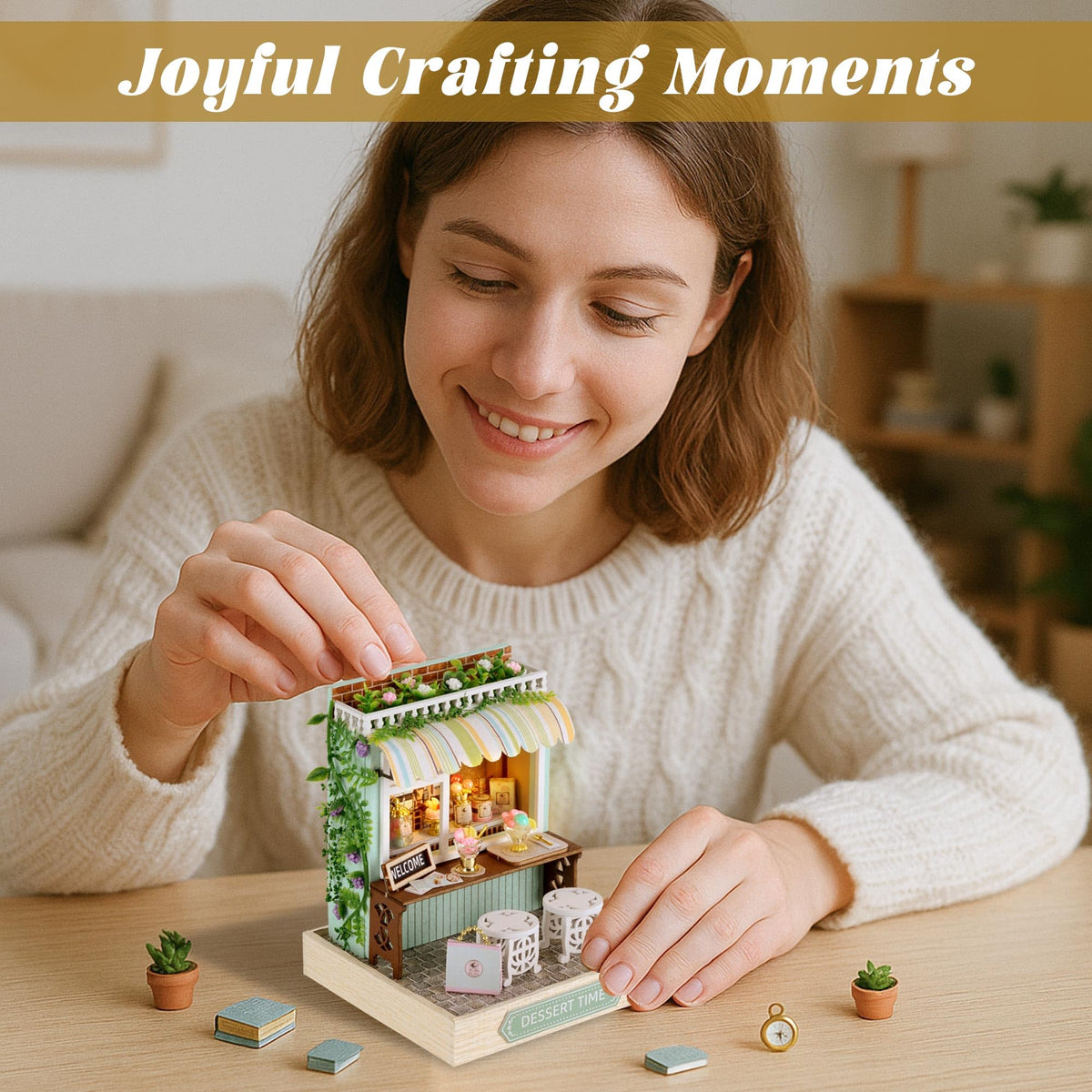 Flever Dollhouse Miniature DIY Kit Dessert Time – Creative Room with Furniture (Romantic Artwork Gift)
