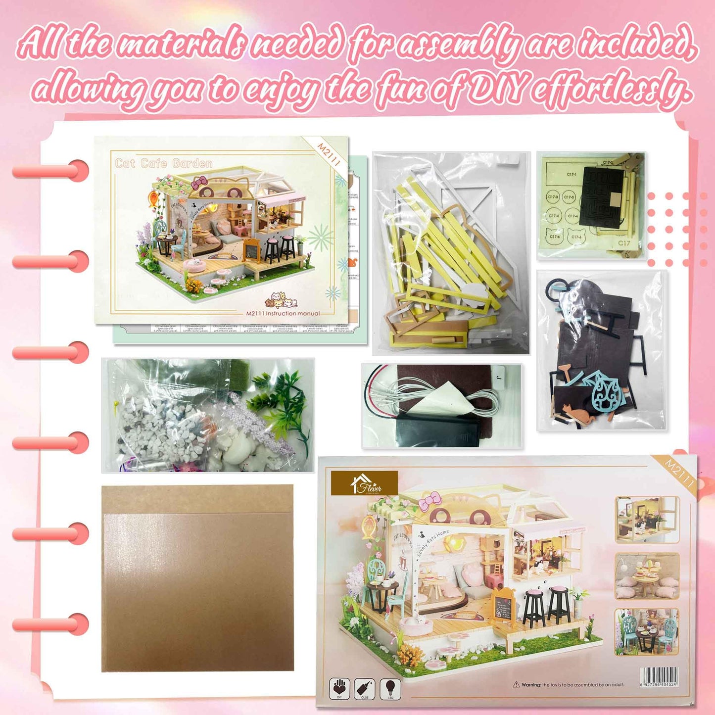Flever Dollhouse Miniature Kit – Cat Cafe Garden with Furniture | Romantic Gift
