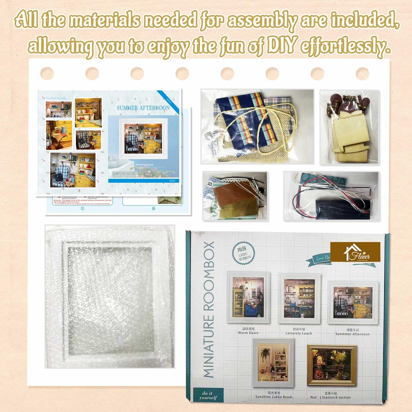 Flever Dollhouse Miniature Kit – Creative Room with Furniture & Frame (A Midsummer Afternoon)
