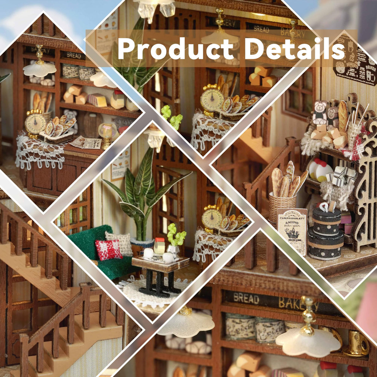 Flever Dollhouse DIY Kit – Romantic Bagel Time Bakery Room with Furniture