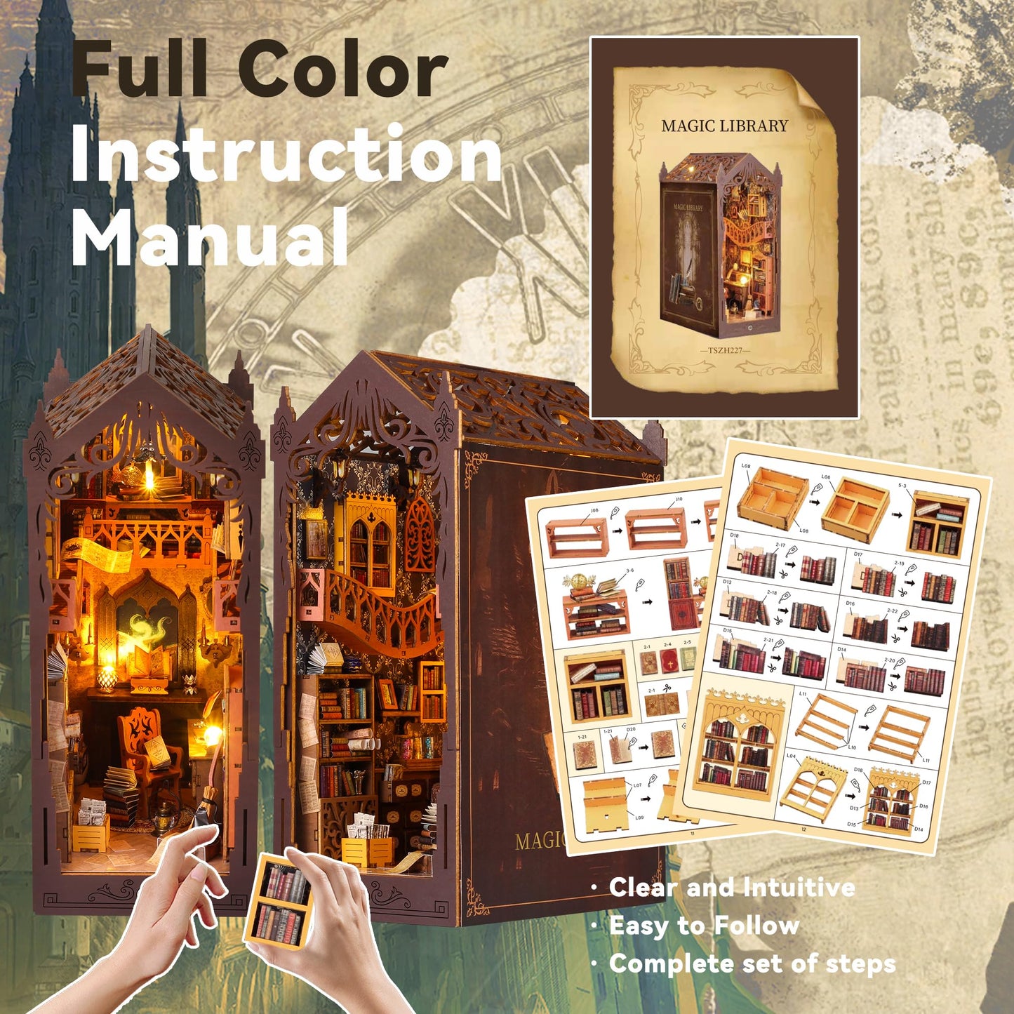 Flever Dollhouse DIY Book Nook Kit — 3D Wooden Puzzle, Bookshelf Decor, Magic Library