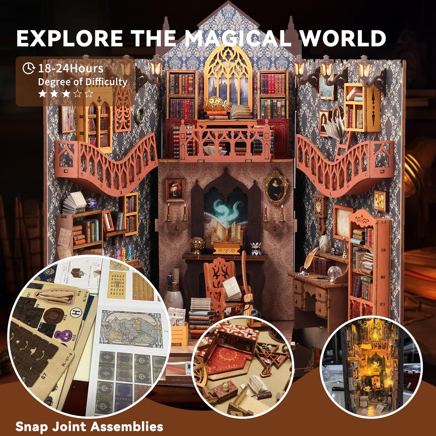 Flever Dollhouse DIY Book Nook Kit — 3D Wooden Puzzle, Bookshelf Decor, Magic Library
