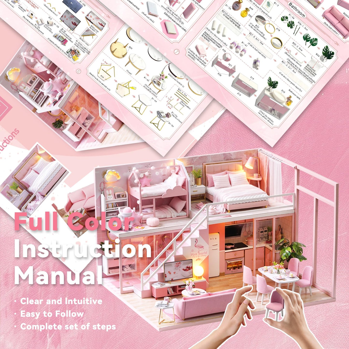 Flever Dollhouse Miniature DIY Kit – Romantic Room with Furniture for a Sweet Gift