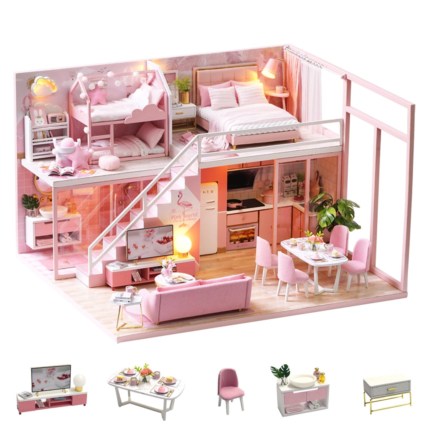 Flever Dollhouse Miniature DIY Kit – Romantic Room with Furniture for a Sweet Gift
