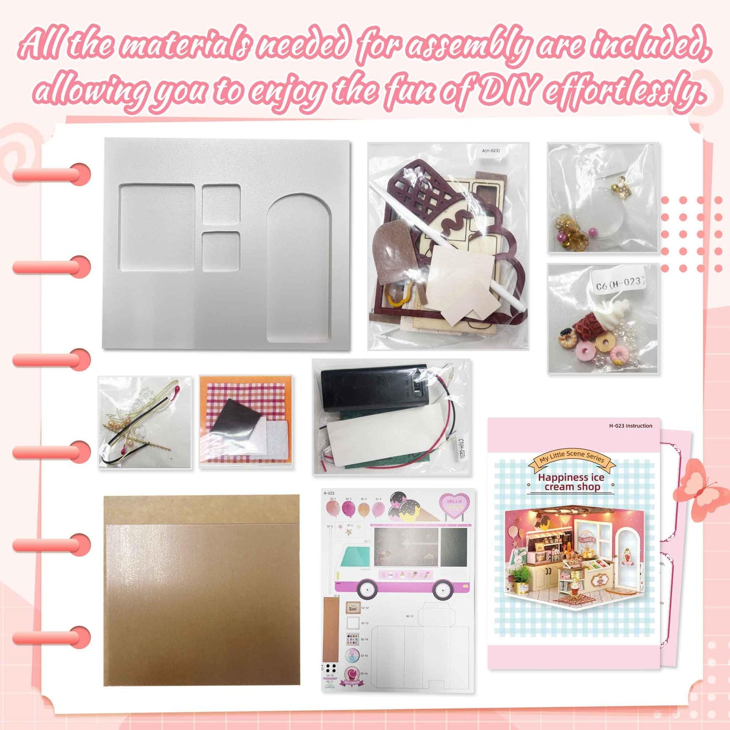 Flever DIY Miniature House Kit with LED Light - Happiness Ice Cream Shop Edition