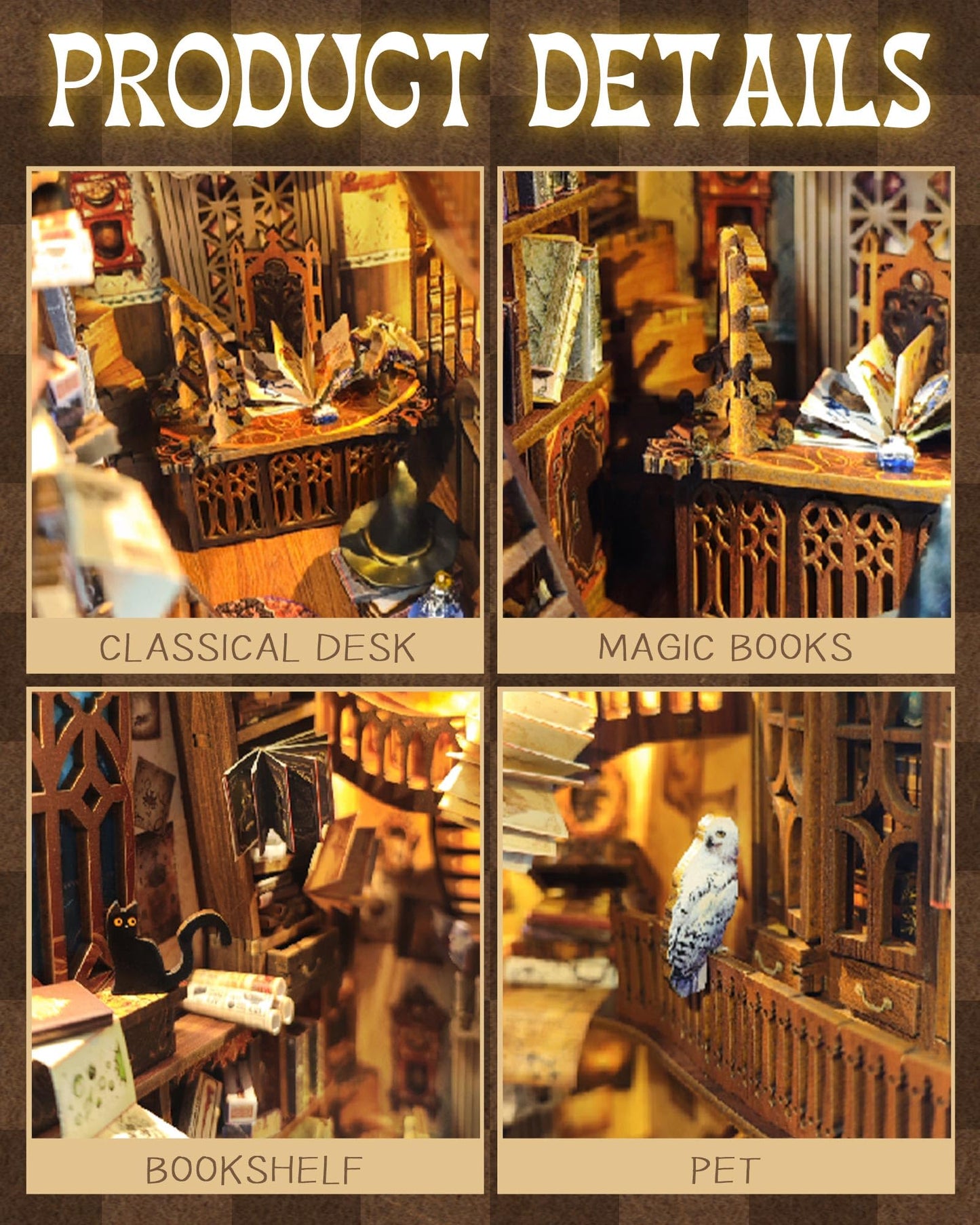 Flever Dollhouse DIY Book Nook Kit – 3D Wooden Puzzle & Shelf Decor (Magic World)