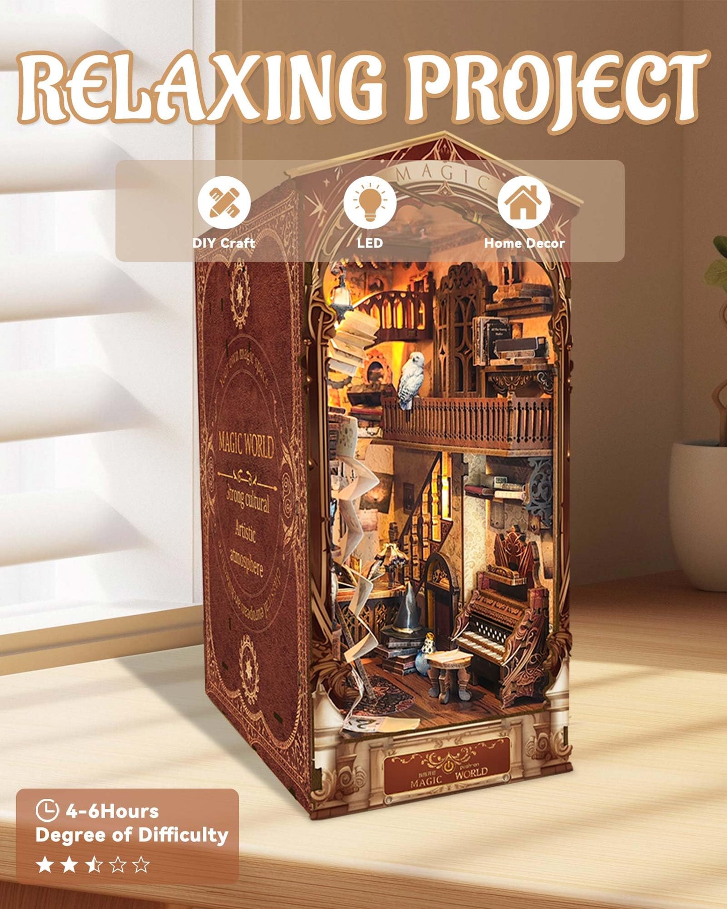 Flever Dollhouse DIY Book Nook Kit – 3D Wooden Puzzle & Shelf Decor (Magic World)