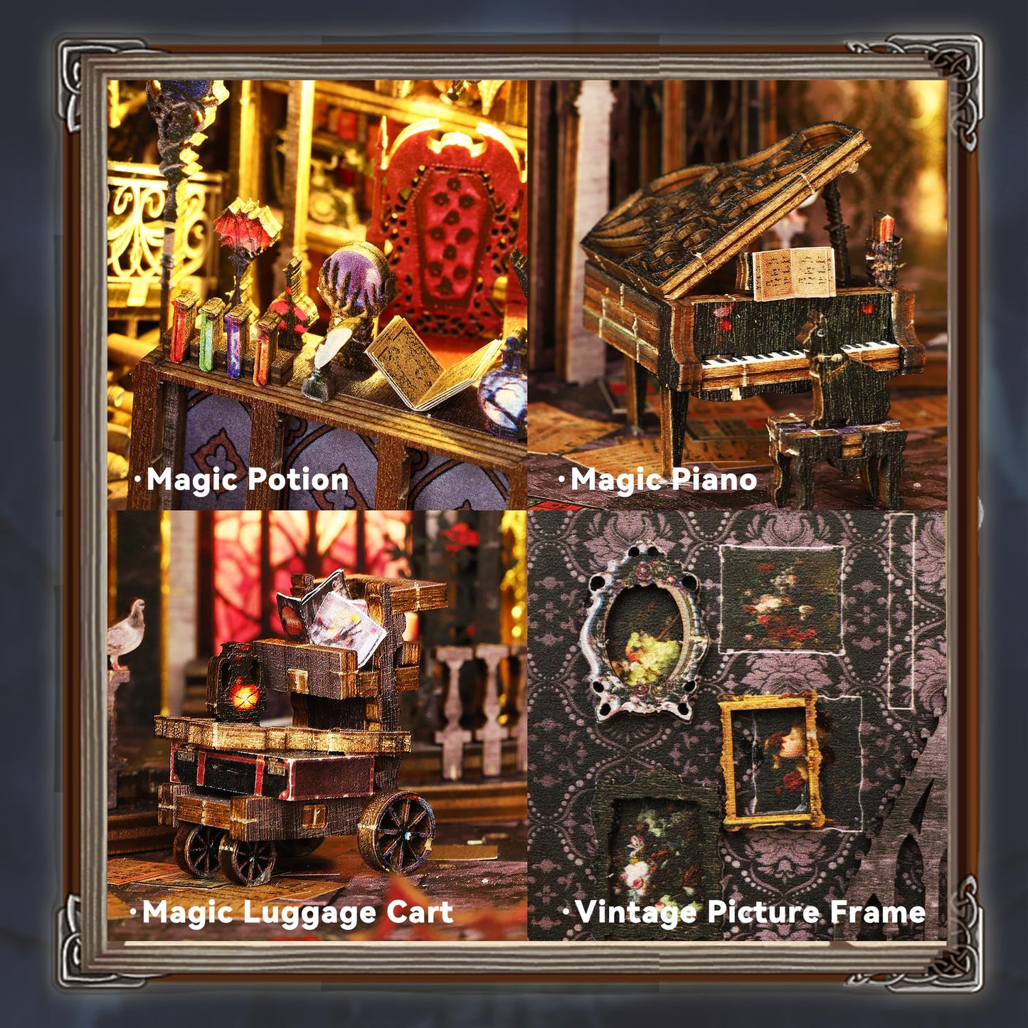 Flever DIY Dollhouse Booknook Kit with LED Light – 3D Wooden Puzzle for Bookshelves (William Castle)