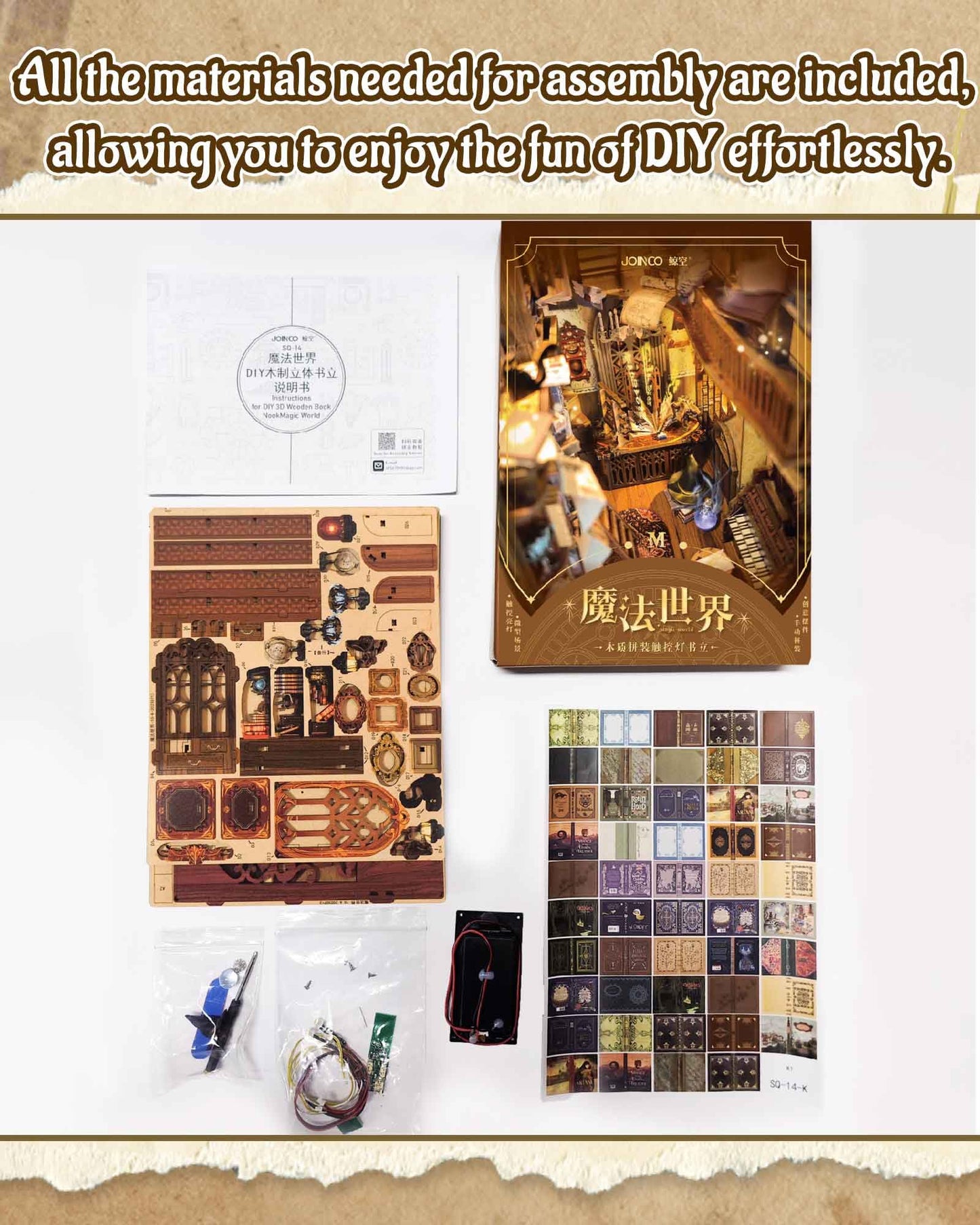 Flever Dollhouse DIY Book Nook Kit – 3D Wooden Puzzle & Shelf Decor (Magic World)