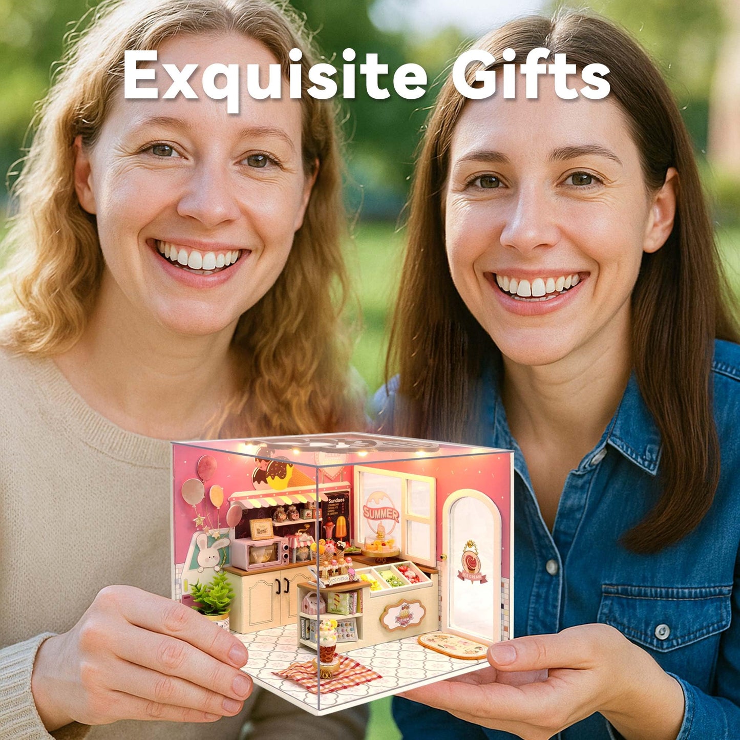 Flever DIY Miniature House Kit with LED Light - Happiness Ice Cream Shop Edition
