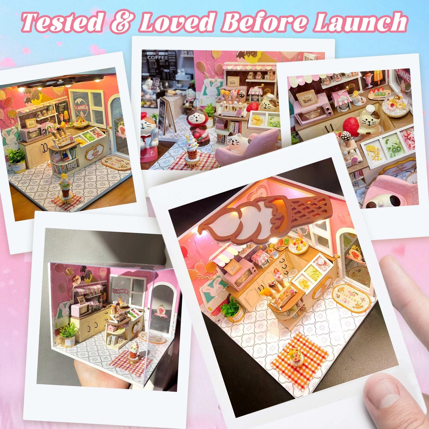 Flever DIY Miniature House Kit with LED Light - Happiness Ice Cream Shop Edition