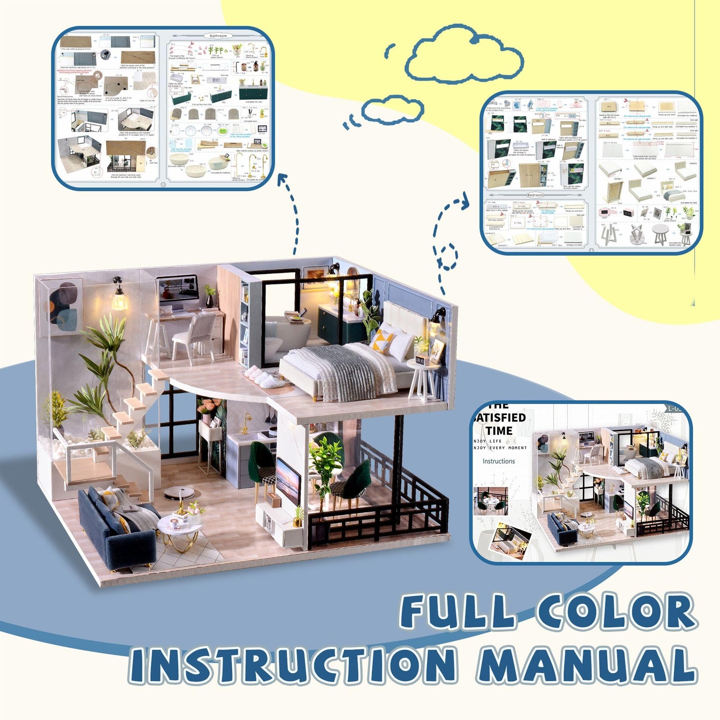 Flever Wooden DIY House Kit – Miniature Dollhouse with Furniture & Lights