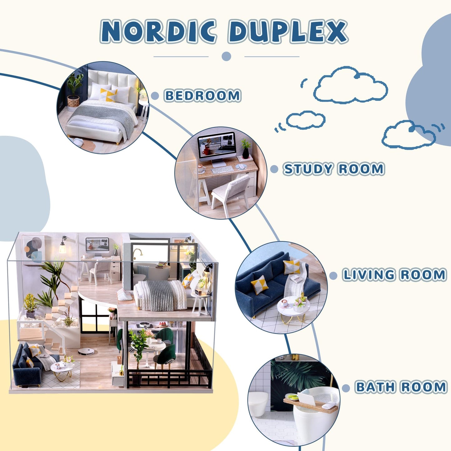 Flever Wooden DIY House Kit – Miniature Dollhouse with Furniture & Lights