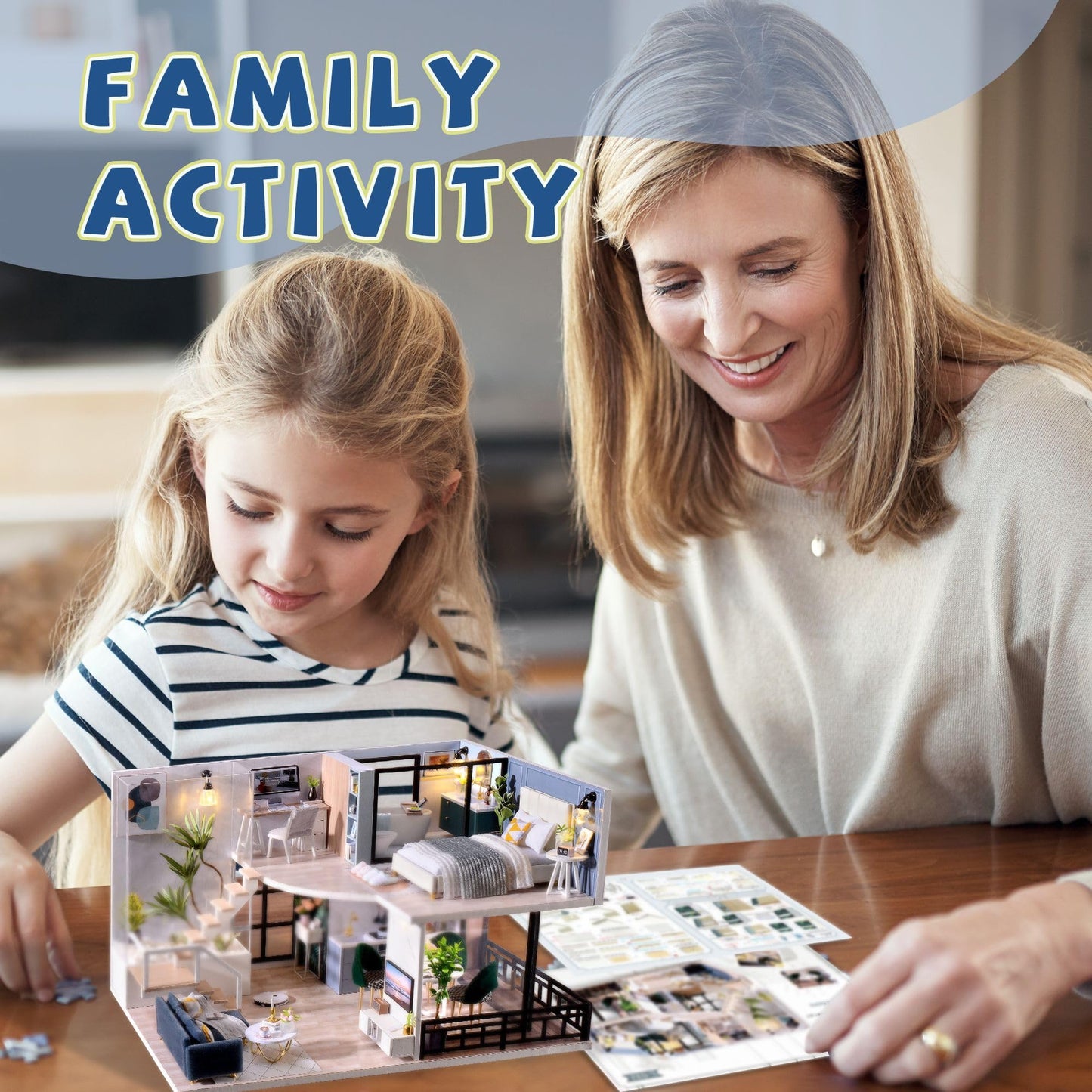 Flever Wooden DIY House Kit – Miniature Dollhouse with Furniture & Lights