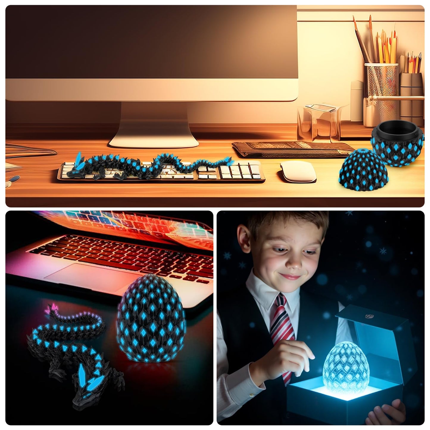 FLISAT 3D Printed Dragon Egg Glow-in-the-Dark | Fidget Toy & Easter Gift