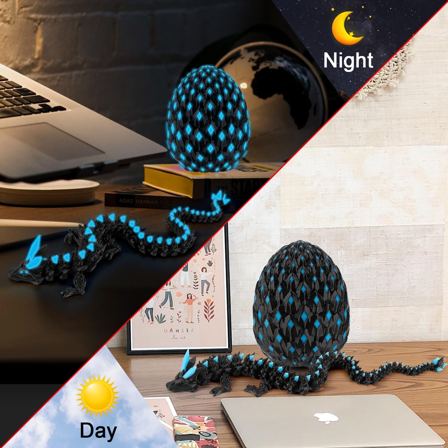 FLISAT 3D Printed Dragon Egg Glow-in-the-Dark | Fidget Toy & Easter Gift