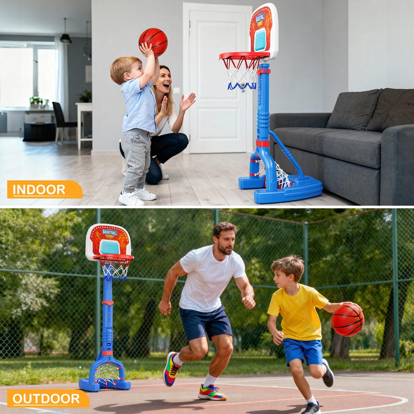 FLMAQE 2-in-1 Toddler Basketball Hoop & Soccer Goal – Adjustable Mini Sports Kit