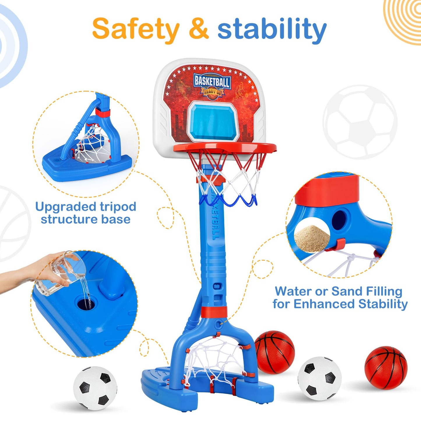 FLMAQE 2-in-1 Toddler Basketball Hoop & Soccer Goal – Adjustable Mini Sports Kit