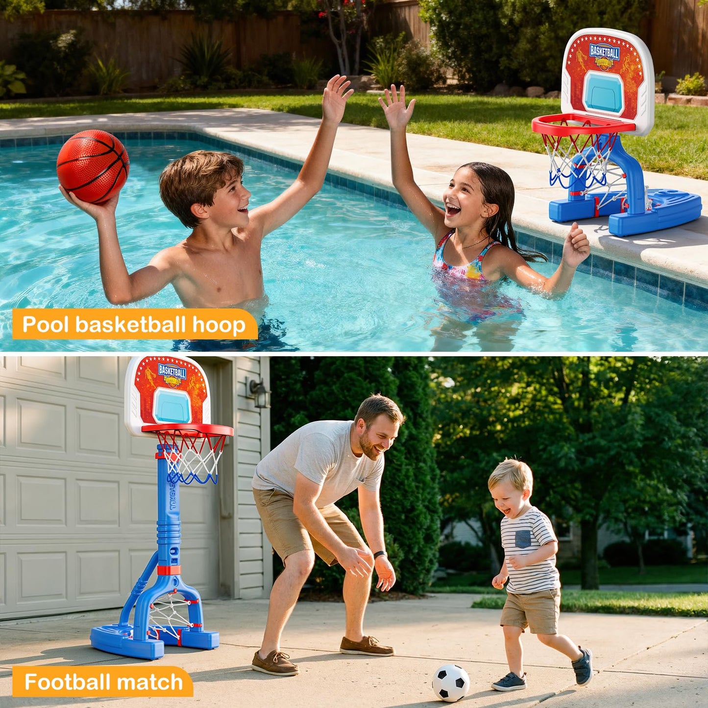 FLMAQE 2-in-1 Toddler Basketball Hoop & Soccer Goal – Adjustable Mini Sports Kit