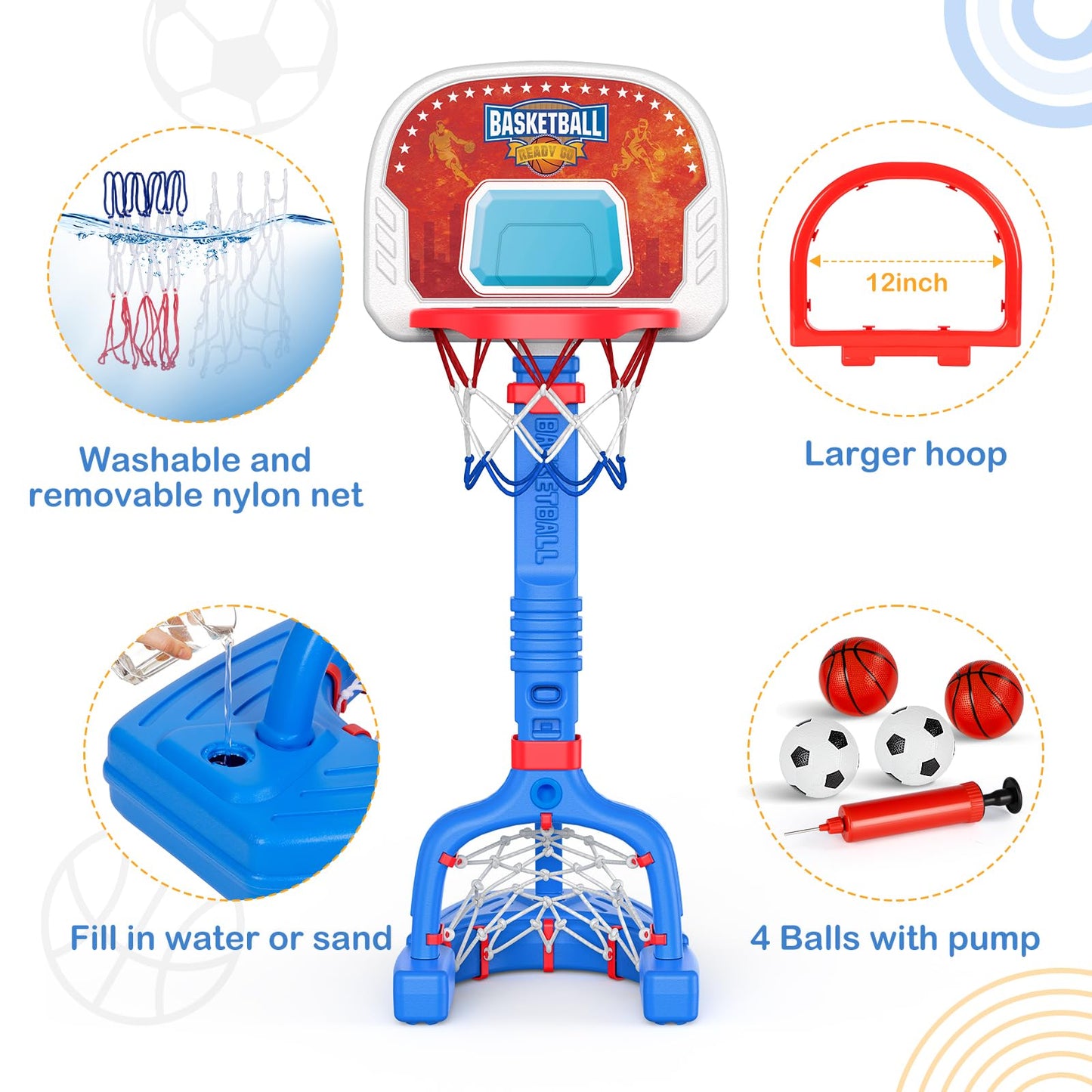 FLMAQE 2-in-1 Toddler Basketball Hoop & Soccer Goal – Adjustable Mini Sports Kit