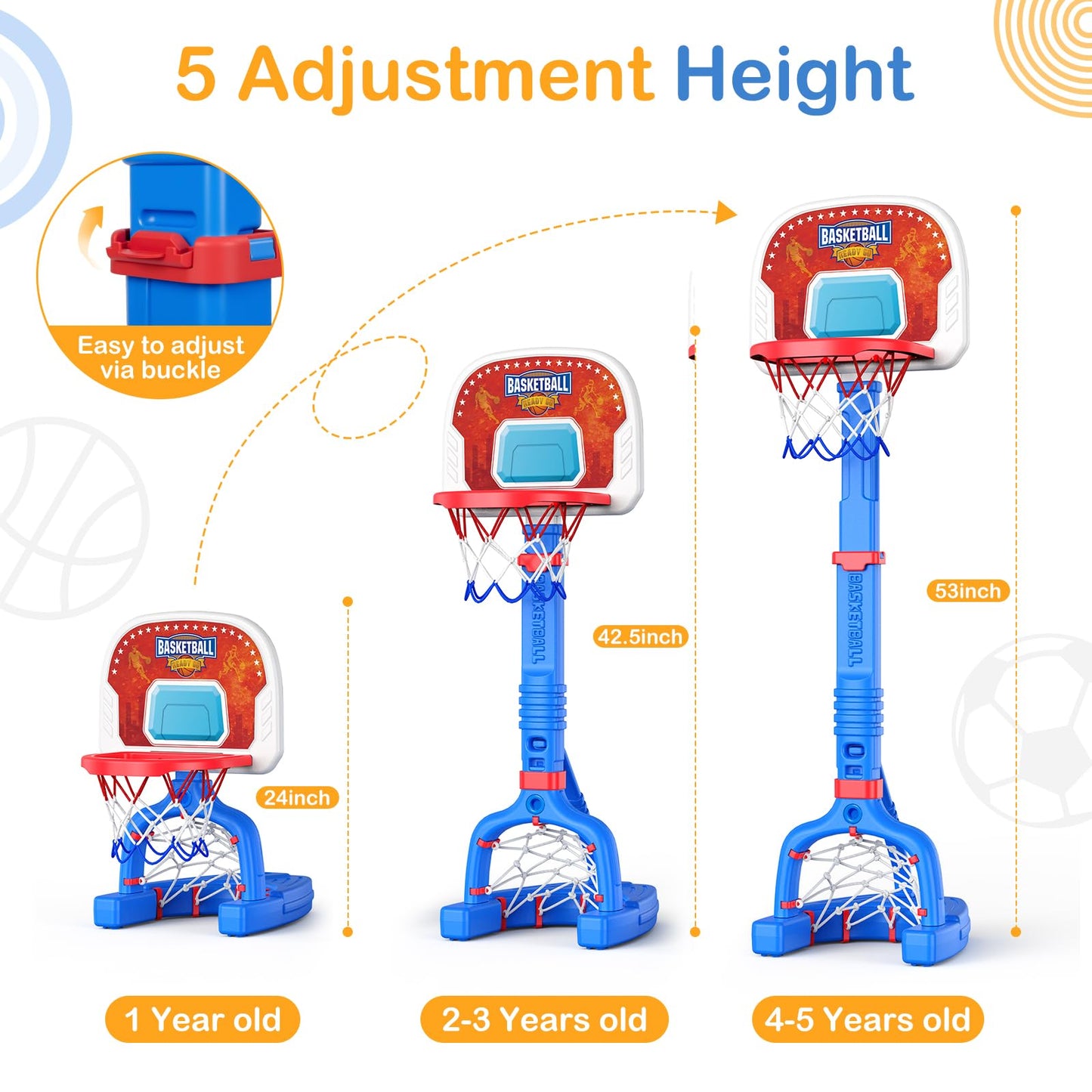 FLMAQE 2-in-1 Toddler Basketball Hoop & Soccer Goal – Adjustable Mini Sports Kit