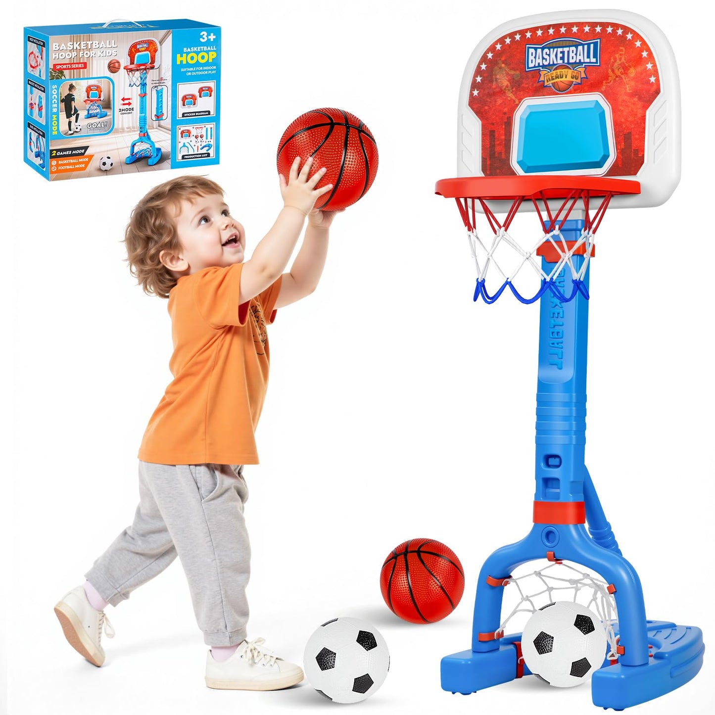 FLMAQE 2-in-1 Toddler Basketball Hoop & Soccer Goal – Adjustable Mini Sports Kit