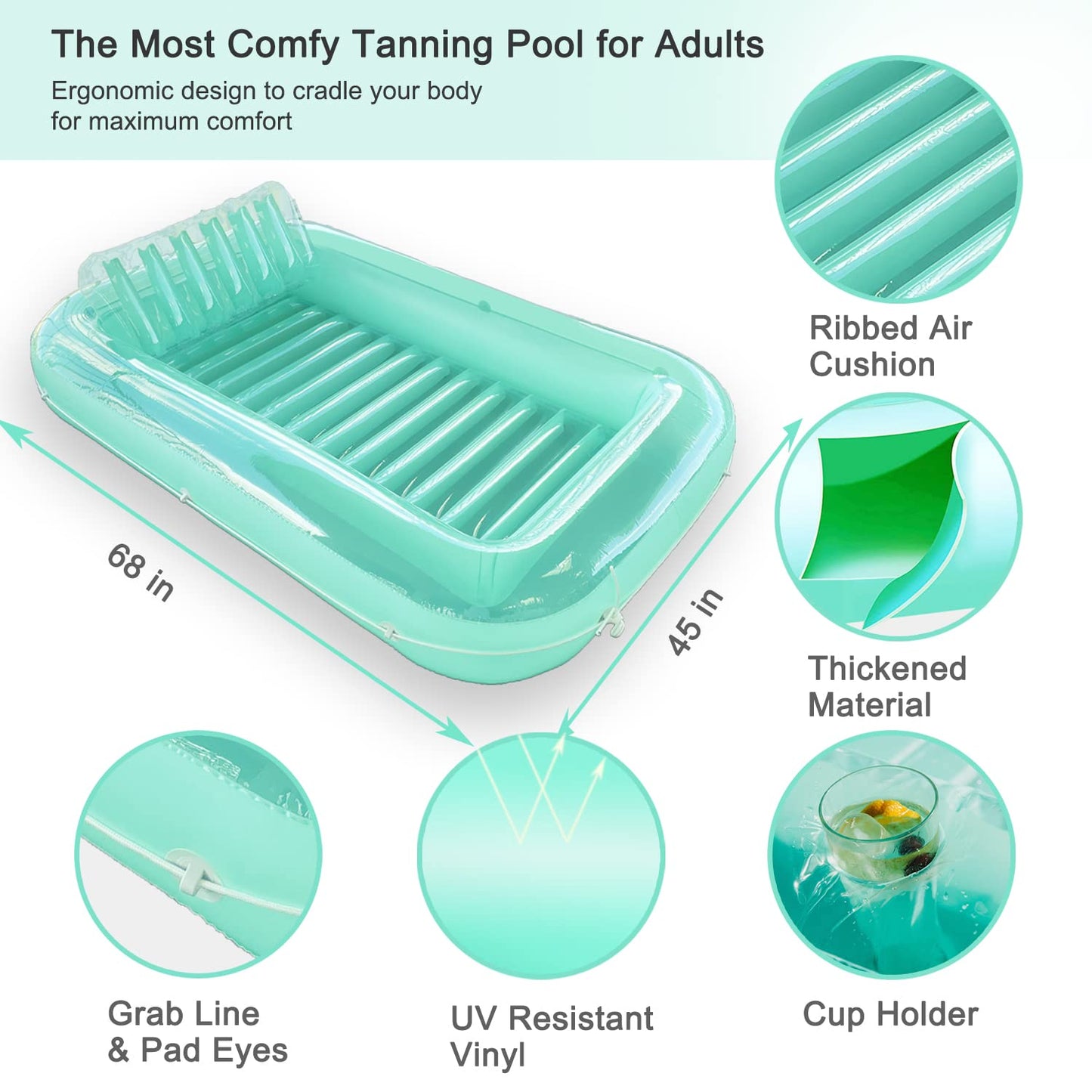 Float Joy Suntan Tub: Inflatable Pool Lounger for Sunbathing and Tanning