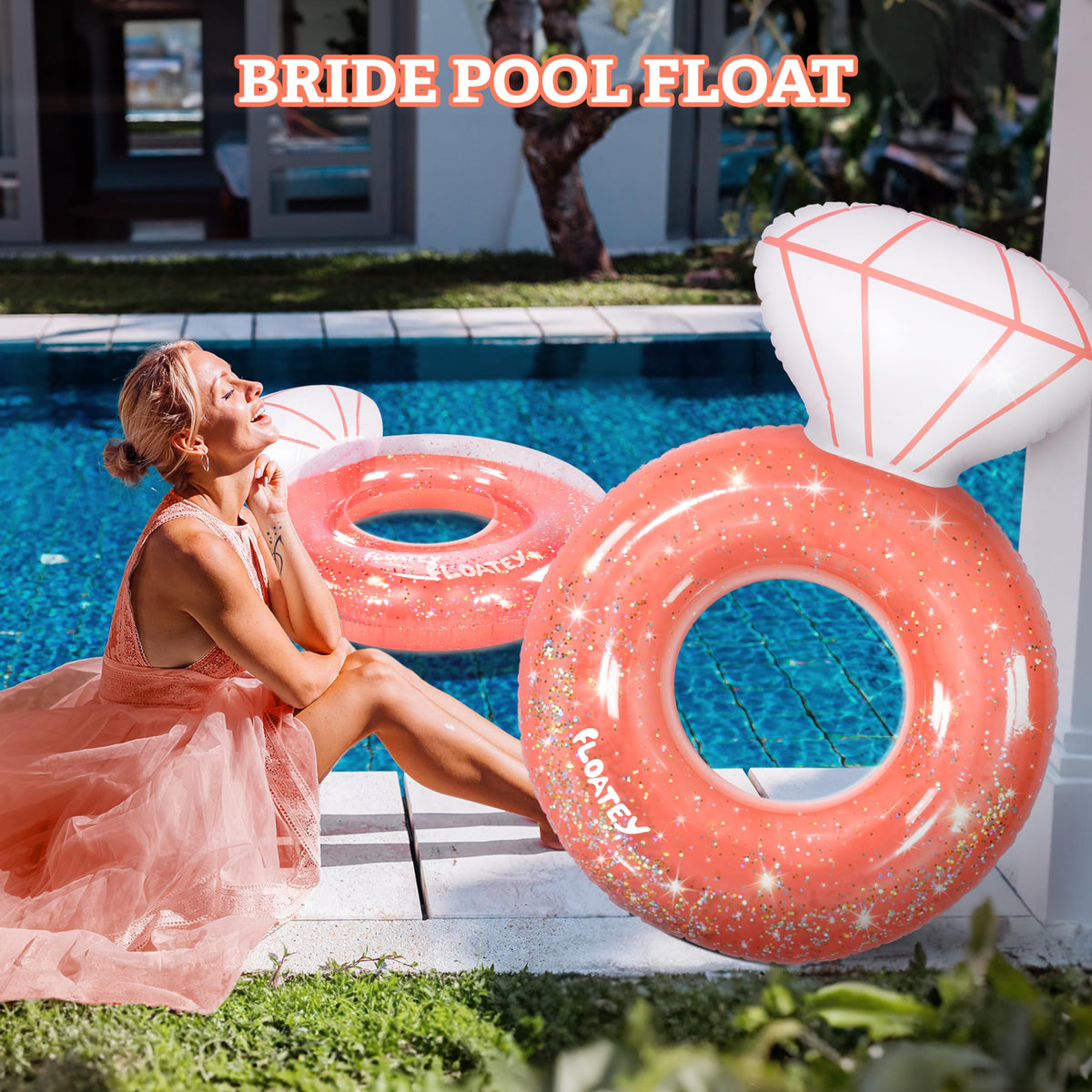Floatey XtraLarge Diamond Ring Pool Float – Rose Gold with Glitter Confetti for Bachelorette Parties