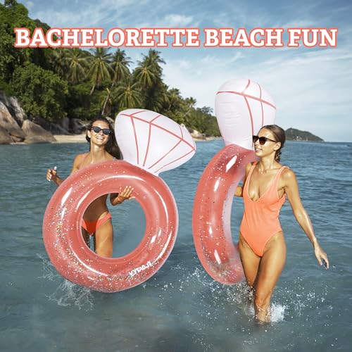 Floatey XtraLarge Diamond Ring Pool Float – Rose Gold with Glitter Confetti for Bachelorette Parties
