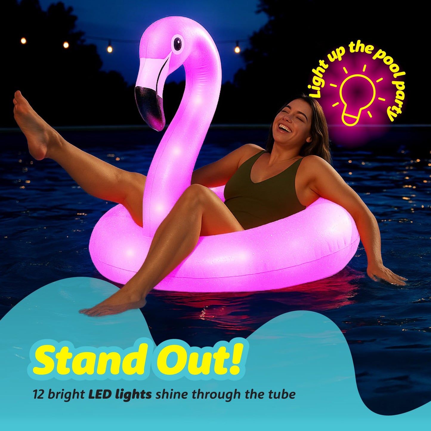 Floatify Flamingo Pool Float with LED Lights | Battery-Powered Inflatable Pool Decor