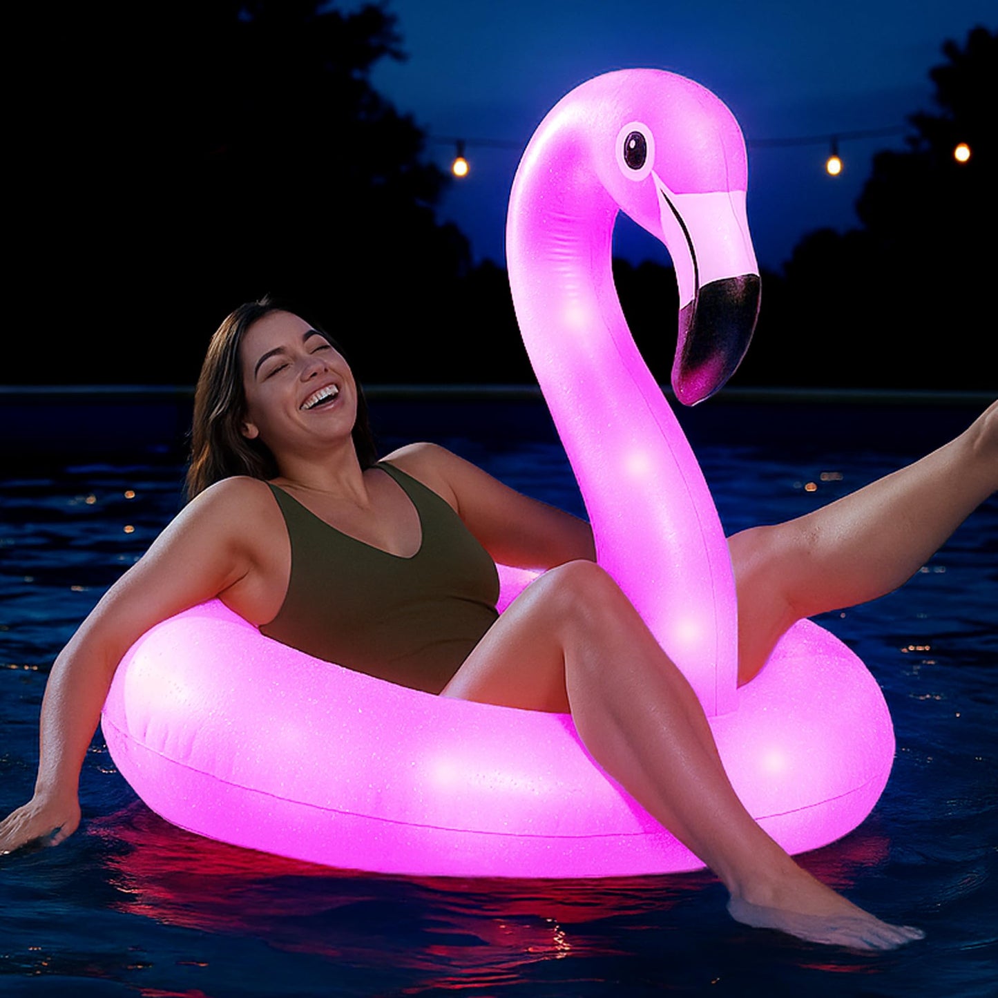 Floatify Flamingo Pool Float with LED Lights | Battery-Powered Inflatable Pool Decor