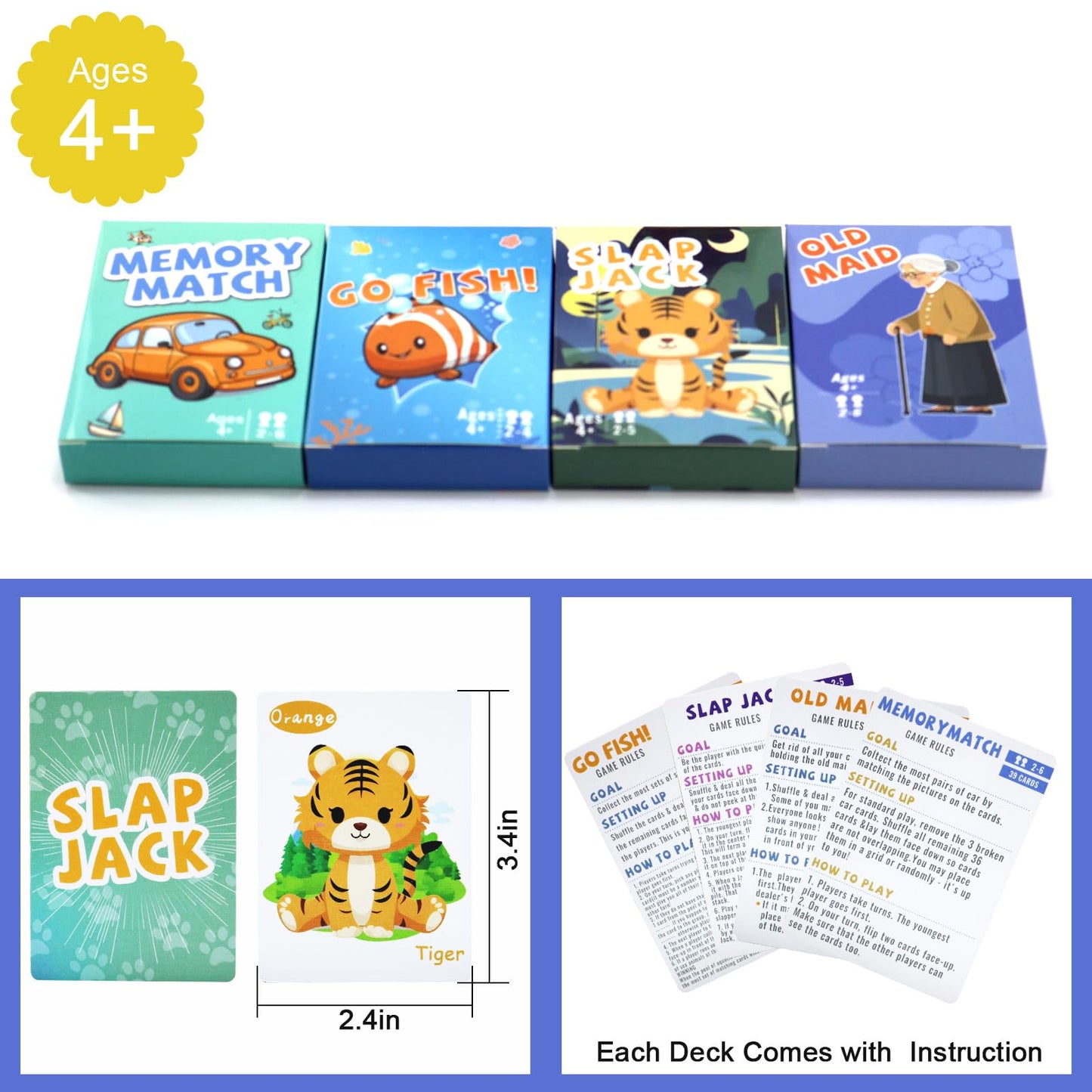 Floatlive Card Games for Kids 4-8 | Go Fish, Old Maid, Memory – 4 Decks