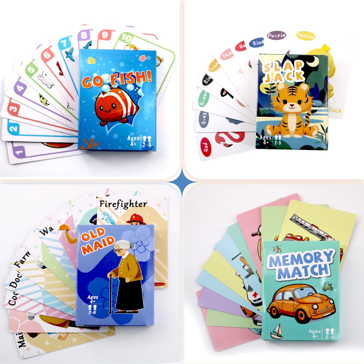 Floatlive Card Games for Kids 4-8 | Go Fish, Old Maid, Memory – 4 Decks