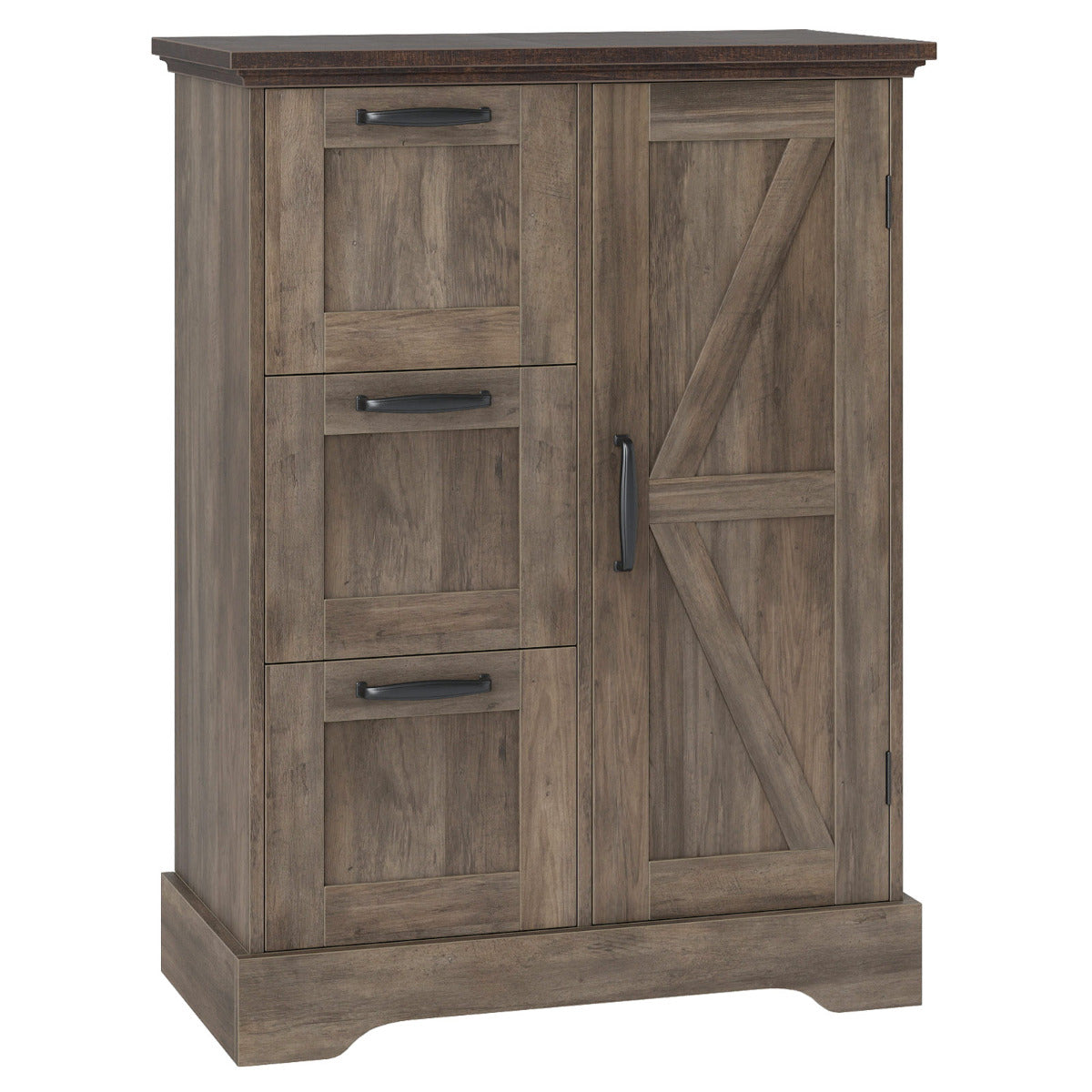 Floor Cabinet with Barn Door and 3 Storage Drawers-Rustic Oak