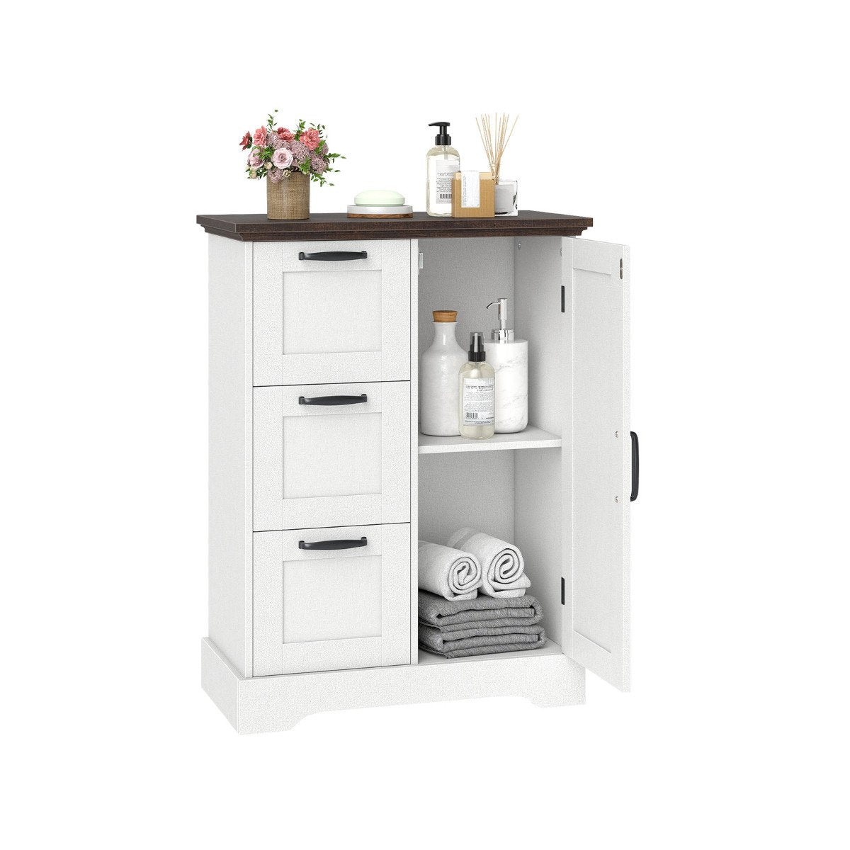 Floor Cabinet with Barn Door and 3 Storage Drawers-Rustic Oak
